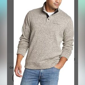 Mens Eddie Bauer callout heather grey large 1/4 snap shirt the snap broke